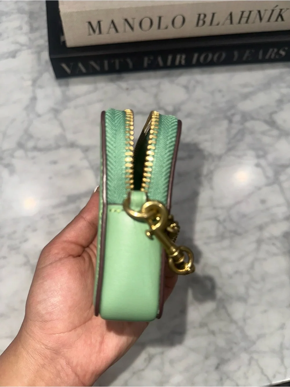 Coach Mint Green Leather Mini Chain Wallet